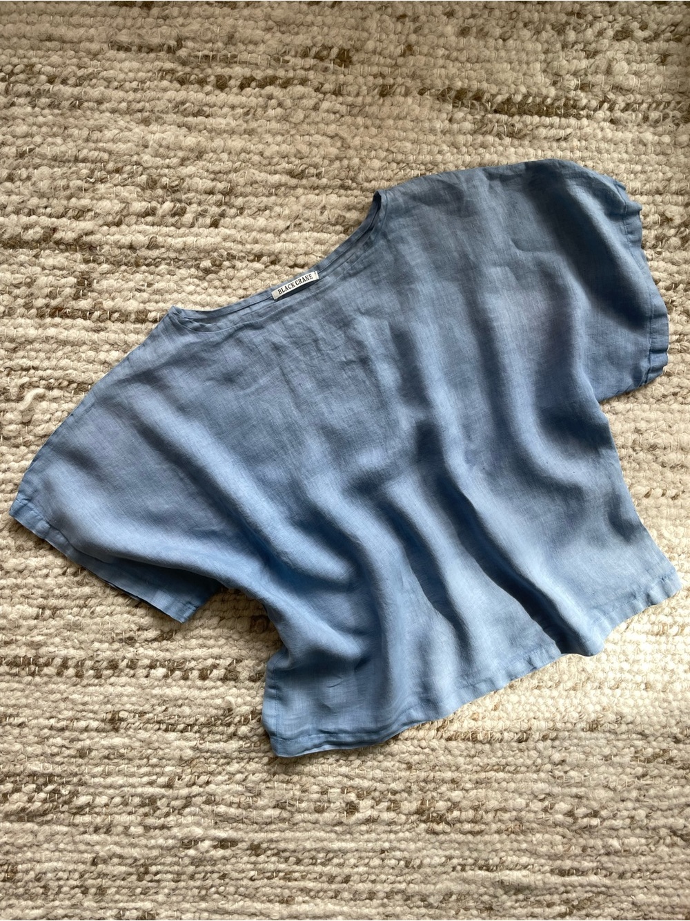 Black Crane Soft Blue Linen Boxy Tee